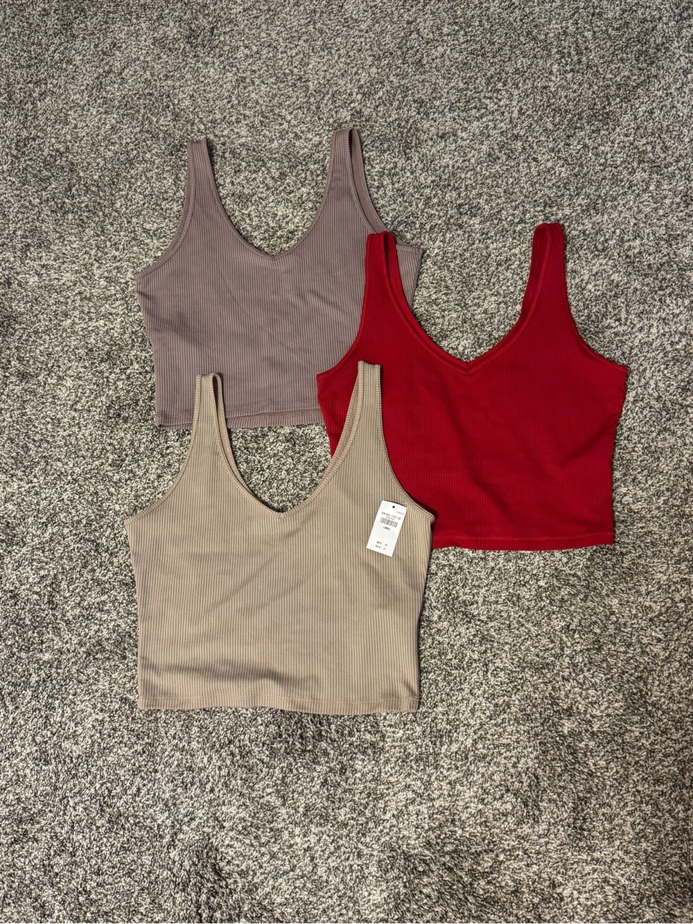 Hollister Ribbed V Neck Crop Tank Set of 3 - Red, Taupe, Purple